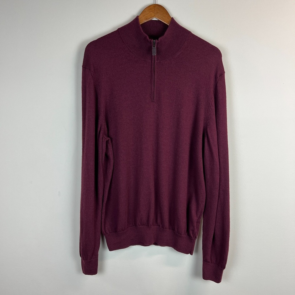 Jos A Bank Traveler Sweater Mens XL Maroon 100% Merino Wool 1/4 Zip Knit Preppy